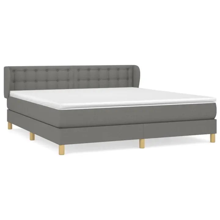 vidaXL Cama box spring con colchón tela gris oscuro 180x200 cm - 1