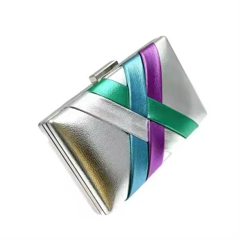 TEOVEL Bolso de Mano Clutch Multicolor - Cadena Metálica Extraible - Medidas 20 X 12 X 3cm - 1