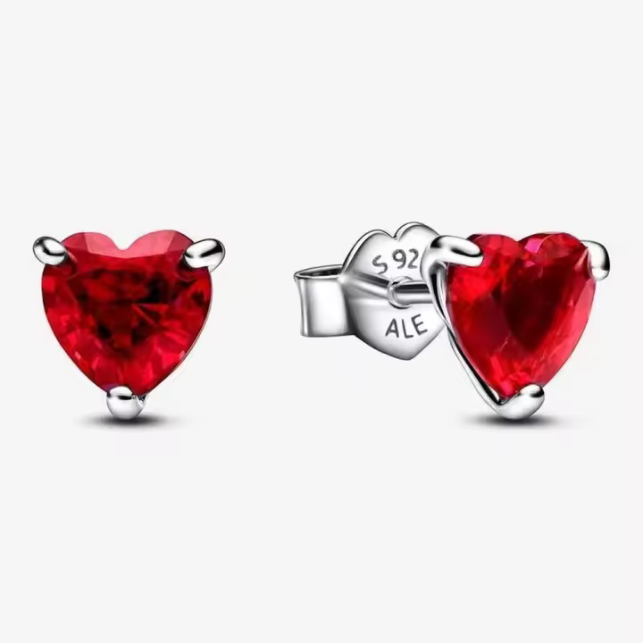 Pandora Pendientes de Aro en Plata de Ley Forma de Corazón Rojo，Incluye Caja Original - 1