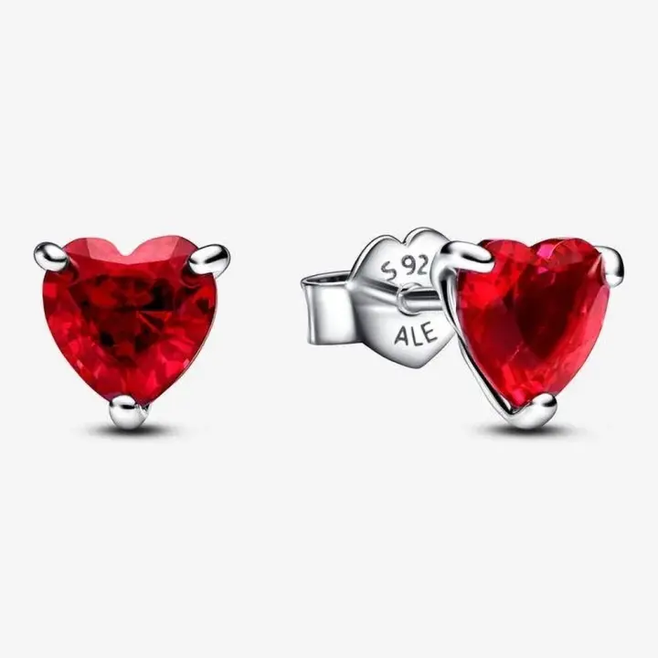 Pandora Pendientes de Aro en Plata de Ley Forma de Corazón Rojo，Incluye Caja Original - 1