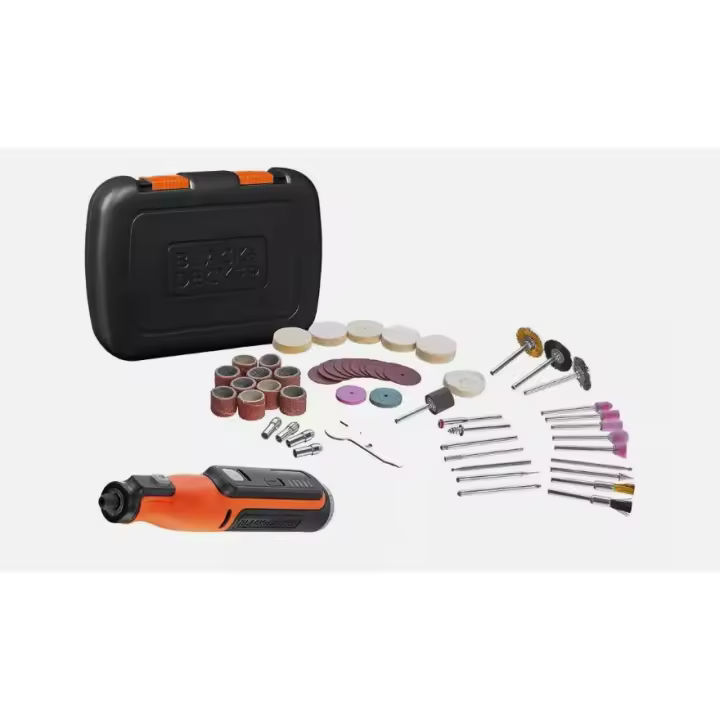 Multiherramienta de Bricolaje Black & Decker, de 7,2V, velocidad variable 3.500 - 29.500 rpm, batería integrada de 1,5Ah. Multi herramienta Incluye 53 accesorios, cable de carga USB y estuche de transporte - 1