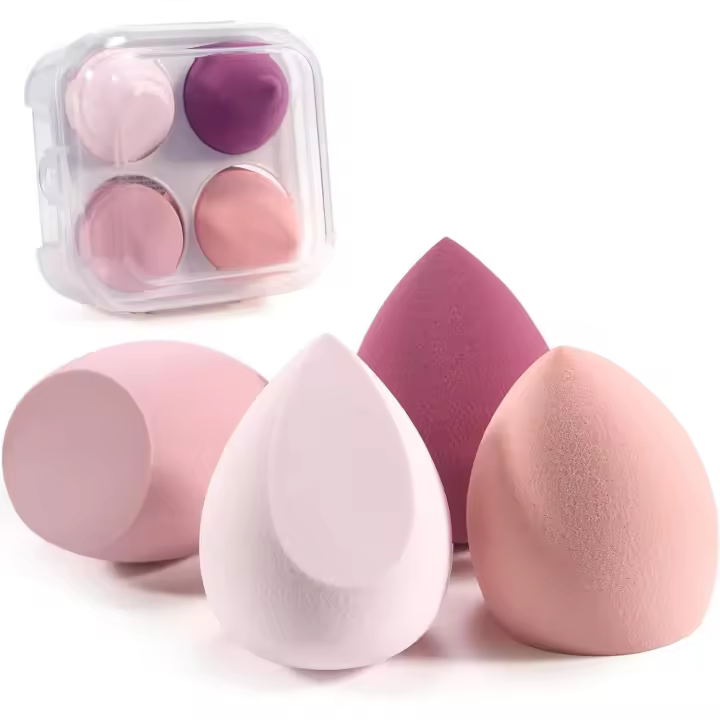 4PCS Esponja Maquillaje con Caja de Almacenamiento para Líquidos Cremas y Polvos - 1