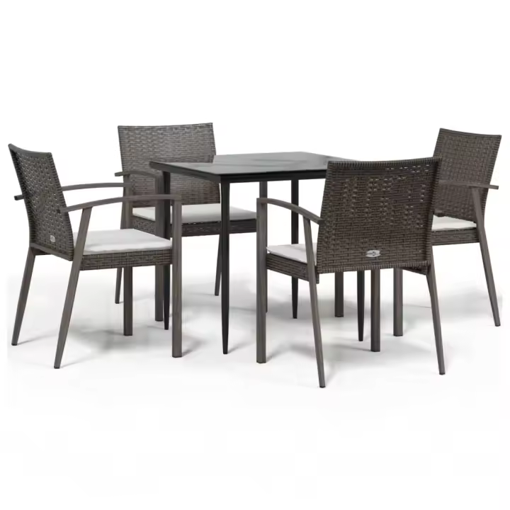 vidaXL Juego comedor jardín 5 piezas y cojines ratán sintético y acero - 1