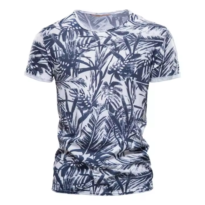 Camiseta de verano para hombre, camiseta de manga corta, Camiseta elástica deportiva de algodón puro para hombre con estampado (talla europea) - 1