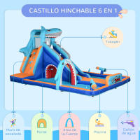 Outsunny Castillo Hinchable Infantil 6 en 1 Castillo Hinchable para Niños con Tobogán Piscina Muro de Escalada Cañón de Agua y Bolsa de Transporte Temática de Tiburón 440x350x240 cm Multicolor - details 3