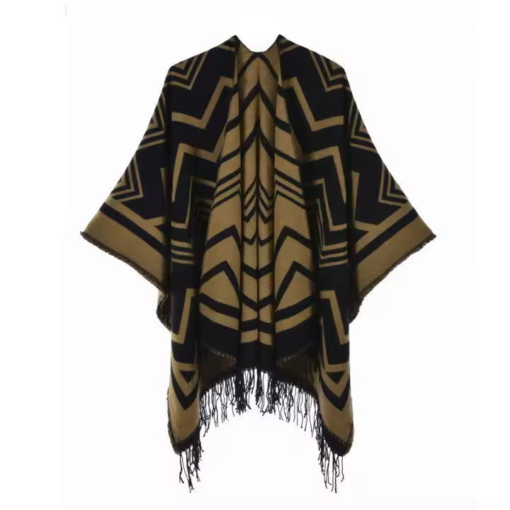 2024 Otoño e Invierno, chal grueso de jacquard simple y elegante para mujer, capa cálida con abertura tejida - 1