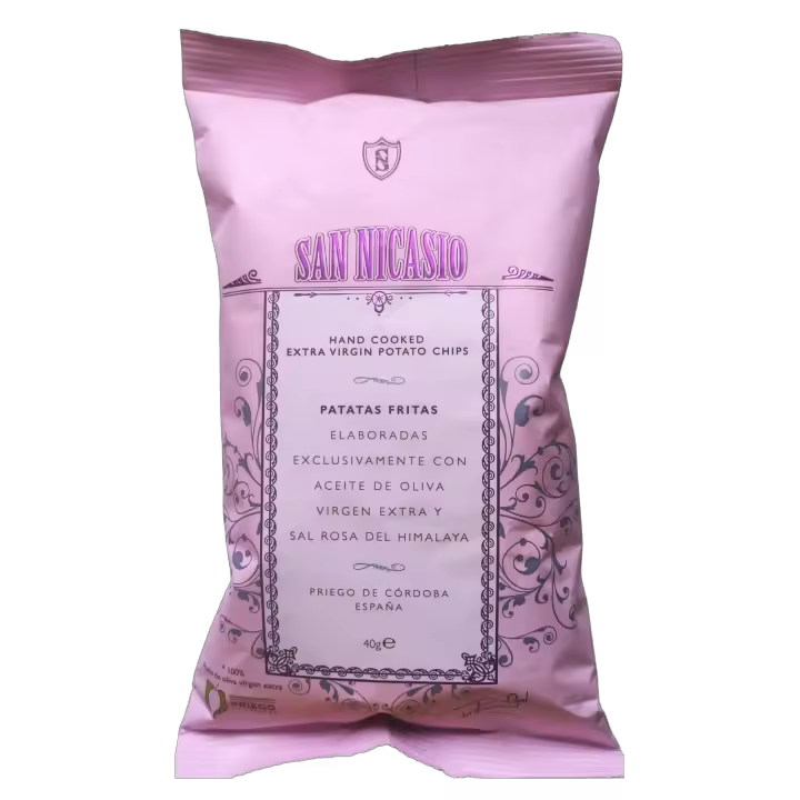 [Pack 5 ud] San Nicasio Patatas Fritas en Aceite de Oliva Virgen Extra con Sal Rosa del Himalaya Bolsa 40 g - 1