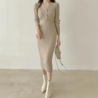 Vestido Bodycon Elegante Para Mujer Con Botones Y Cuello En V De Terciopelo Suave Manga Larga Estilo Oficina Otoño Invierno - details 19