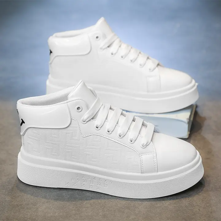Zapatos Casuales Para Hombre Blanco Con Plataforma Alta Calidad Tenis De Exterior Deportivos De Tenis Talla Verdadera Para Adultos Material Superior PU Suela De PVC Transpirable Y Massajeador - 1