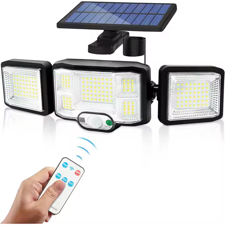 Lámpara de seguridad para exteriores con 3 cabezales y 192 LED con energía solar y sensor de movimiento, resistente al agua IP65, para patio [Clase energética A+++] - 1