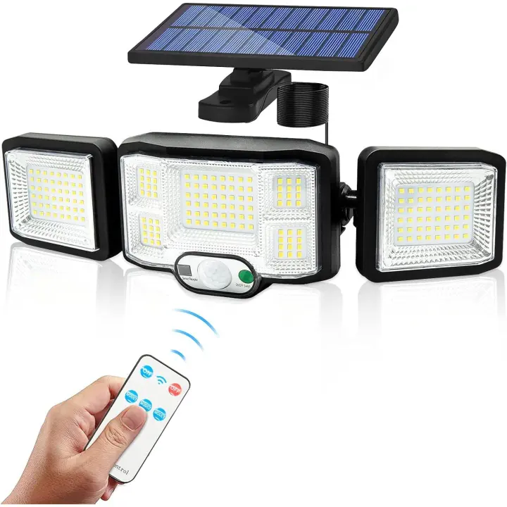 Lámpara de seguridad para exteriores con 3 cabezales y 192 LED con energía solar y sensor de movimiento, resistente al agua IP65, para patio [Clase energética A+++] - 1