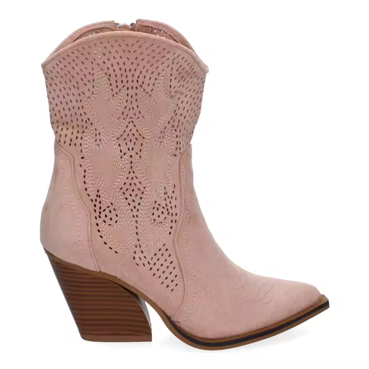 PuntoSalao Botines de tacón campero estilo cawboy comodos para mujer color rosa A-5004 - 1