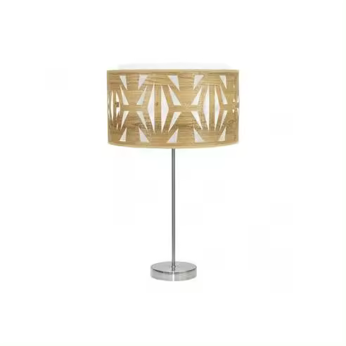 FABRILAMP Lámpara de Mesa Sobremesa Alto Katerina 1xe27 Niquel/madera Clara 61x30x30 Cm - Diseño Elegante - 1