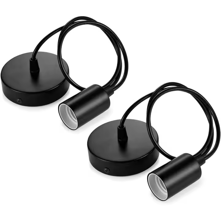 Juego de 2 lámparas colgantes de metal, portalámparas E27 con cable, cable de péndulo de 100CM, cable de suspensión, ideal para iluminación de techo, color negro - 1