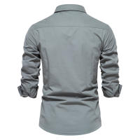 Camisa Militar Estilo Otoño AIOPESON 2023 Para Hombres Algodón 100% Con Bolsillos Color Sólido Slim Casual Manga Larga - details 8