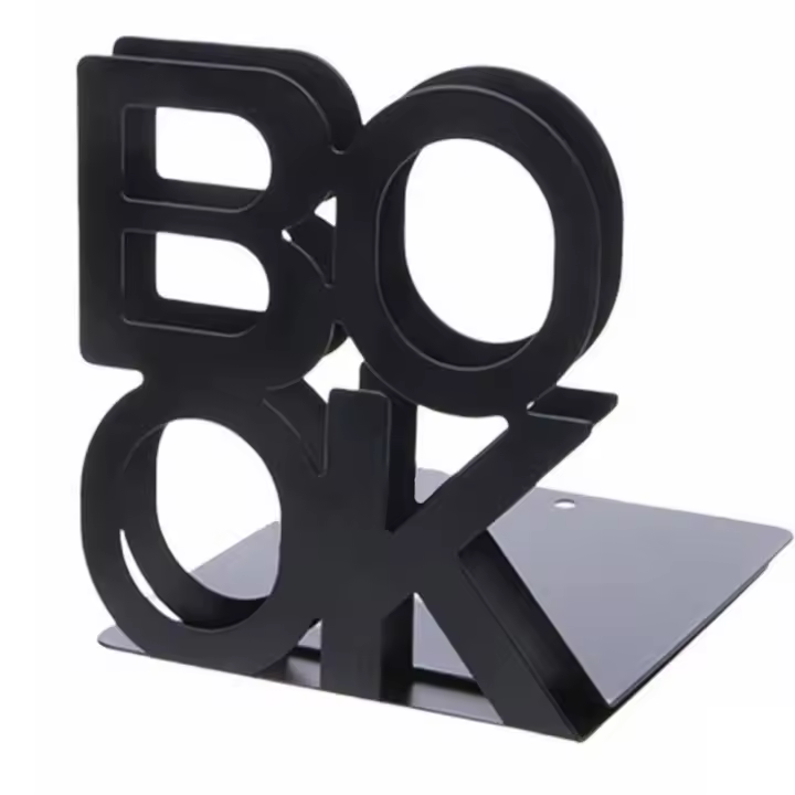 1 par de libros de metal en forma de L para estantes de escritorio (negro) - 1