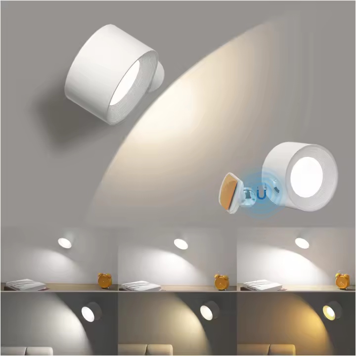 Lámpara de pared LED con iluminación ajustable de 360°, 3 niveles de brillo y control táctil, color blanco. - 1