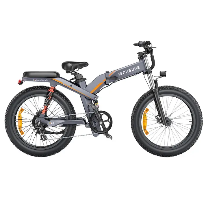 Bicicleta eléctrica ENGWE X24 doble batería, neumáticos gordos de 24*4.0", velocidad máxima 50 km/h, motor 48V 1000W, batería 19,2Ah y 10Ah para un rango 150 km, carga 150 kg, frenos disco hidráulicos duales Shimano 8 velocidades - Gris - 1