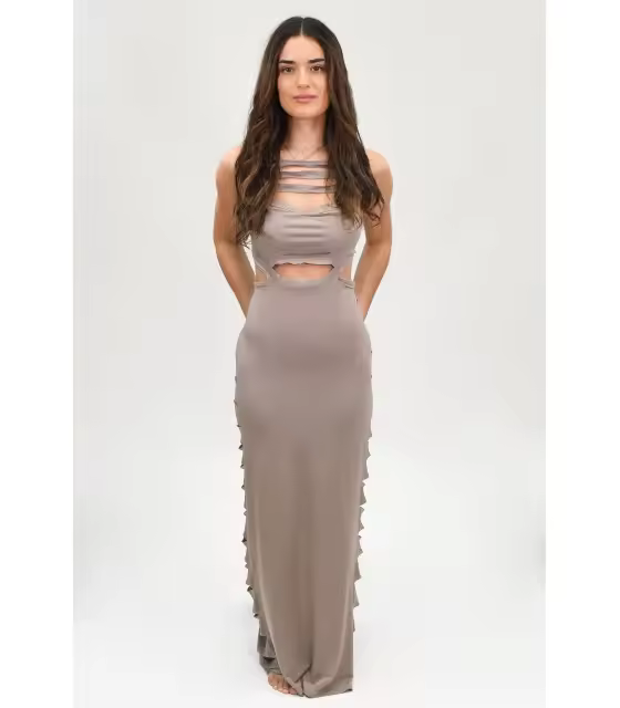 Vestido Maxi Isabella Jyoko Beige Tabaco - 1