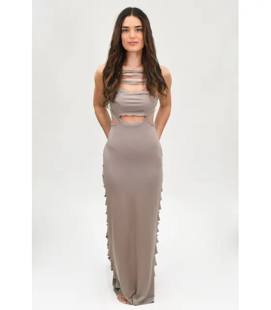 Vestido Maxi Isabella Jyoko Beige Tabaco - 1