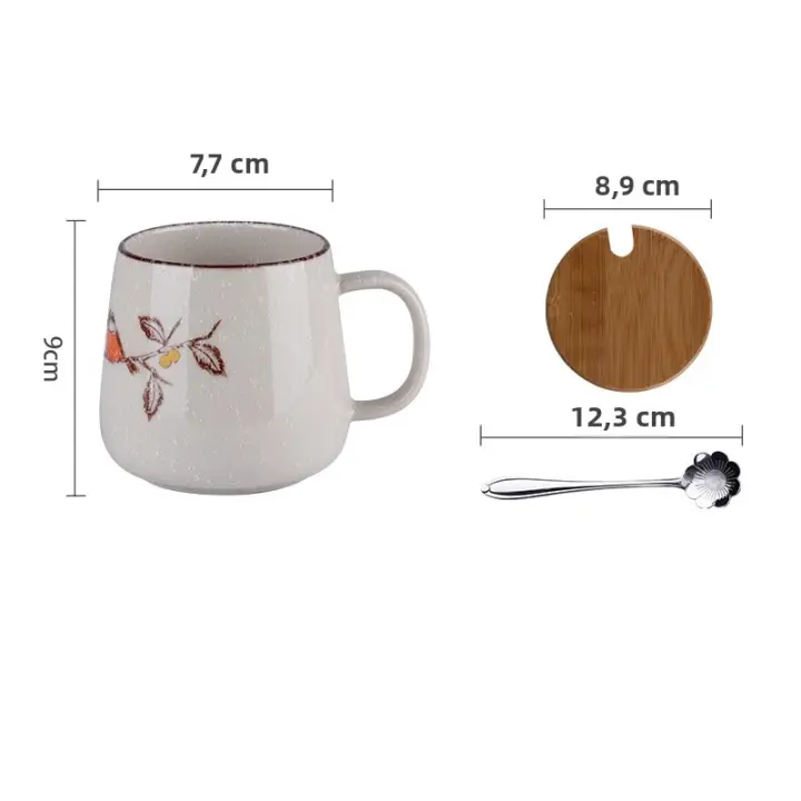 Taza De Café Cerámica Japonesa Retro De 350ml With Tapa Y Cuchara Taza De Leche Para Desayuno Resistentes Al Calor Para El Hogar Vaso De Te Gift - 1