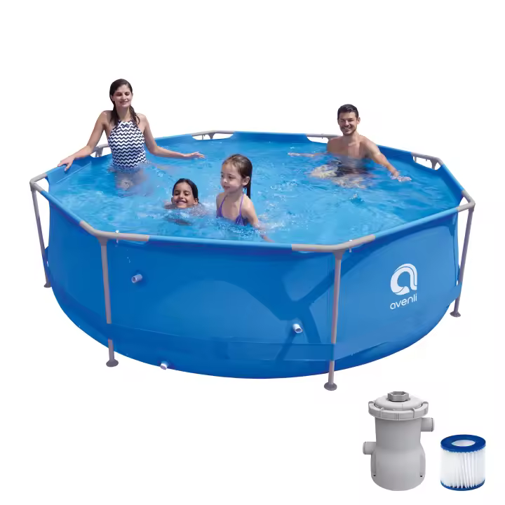 Piscina desmontable AVENLI Redonda ±300cm de diámetro y 76cm de altura con depuradora de cartucho 1136 L/h - Capacidad de agua (90%): 4383L (1158gal).  Instalación fácil y rápida sin herramientas.  Acero tecnológico anticorrosión. Con material Lam Tech. - 1