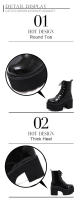 Botas De Plataforma Con Cierre Lateral Para Mujer Botines De Tacón Alto Y Media Caña Con Cordones Color Sólido Moda Invierno - details 3