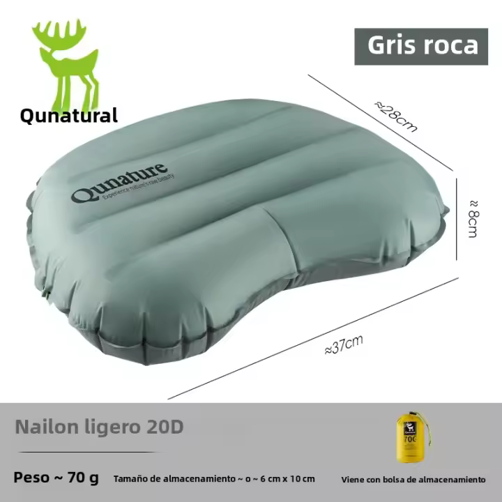 Qunature Almohada De Camping Inflable Ligera Y Cómoda Para Viajes Y Senderismo Al Aire Libre Y Avión - 1