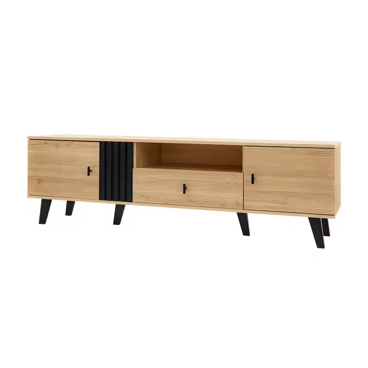 Muro de TV de 170 cm with Estilo y Elega diseño en Madera y Negro, mueble de TV, mueble Bajo Con Cajones, múltiples funciones de almacenamiento y aspecto Único. - 1