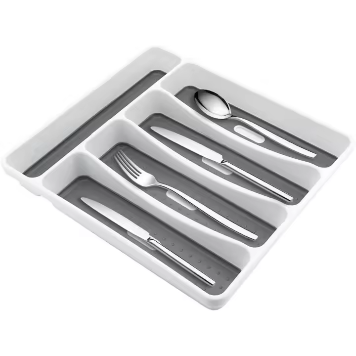Bandelas para cuadernos, 5 compartimientos, divisores para cuchillos y tenedores de cocina, de almacenamiento de Caddy cubiletes, bandeja compacta de plástico para utensilios sin BPA - 1