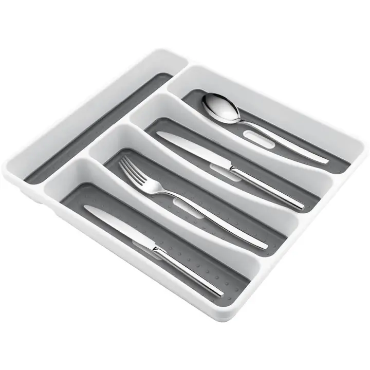 Bandelas para cuadernos, 5 compartimientos, divisores para cuchillos y tenedores de cocina, de almacenamiento de Caddy cubiletes, bandeja compacta de plástico para utensilios sin BPA - 1