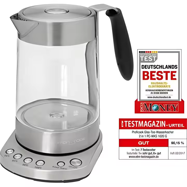ProfiCook PC-WKS 1020G Electric Teapot, 3000 W, 1.7 litres, 1 Decibels, Stainless Steel, Grey/Black - 1