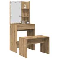 vidaXL Juego de tocador con LED madera contrachapada en color Gris sonoma/Blanco brillante/Roble artisan y más - details 2