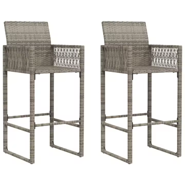 vidaXL Taburetes altos de jardín 2 unidades ratán sintético gris - 1