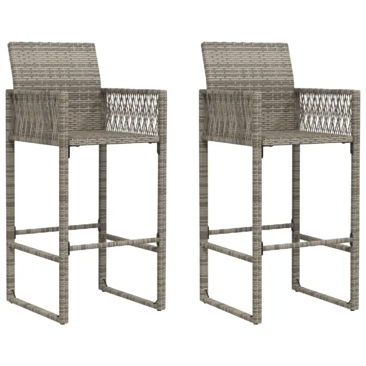 vidaXL Taburetes altos de jardín 2 unidades ratán sintético gris - 1