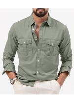 Camisa De Hombre Para Primavera/Verano Con Varios Bolsillos Traje De Trabajo Slim Fit Casual Cuello En Pointe Con Botones - details 1