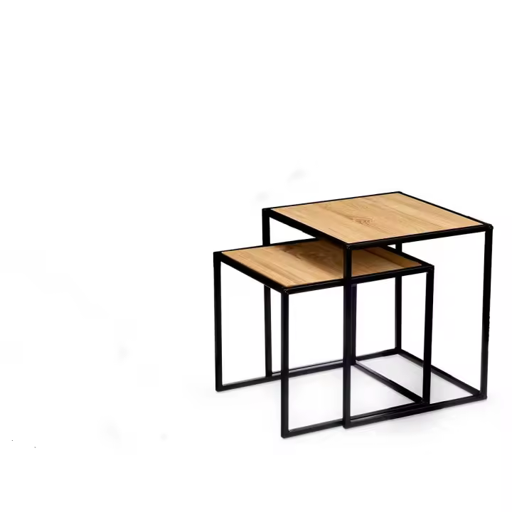STARLEY-Set 2 mesas auxiliares madera,Mesa pequeña: 30x30x34cm + Mesa grande: 34 x 34 x 37 - 1