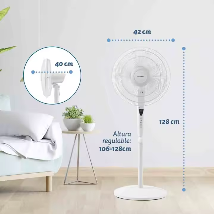 Ventilador de pie FAN-B16ECOTIMER - Mando  a distancia y temporizador - 60W - Blanco - 1
