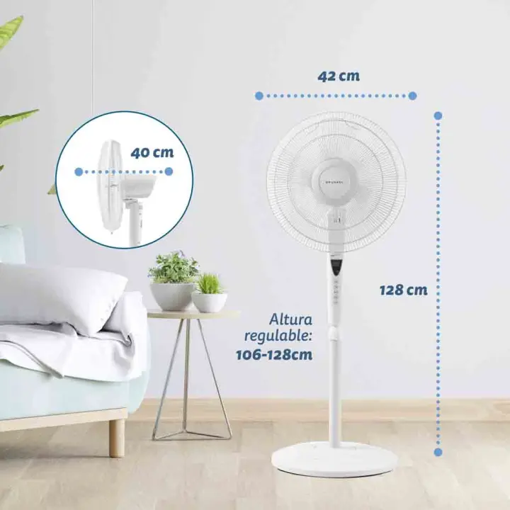 Ventilador de pie FAN-B16ECOTIMER - Mando  a distancia y temporizador - 60W - Blanco - 1