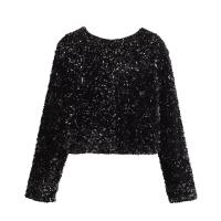 Abrigo De Lante Con Borla Para Mujer Estilo Francesa Con Lentejuelas Cuello Redondo Manga Larga Top Corto De Polyester Y Nylon - details 25