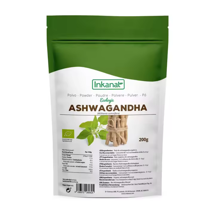 Ashwagandha en polvo BIO 200g: Reduce Estrés, Aumenta Energía y Mejora el Bienestar - INKANAT - 1