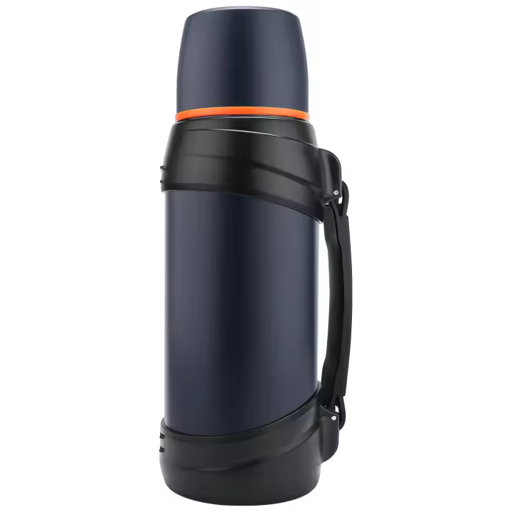 Botella térmica de 2.0 L - Acero inoxidable - Con 2 tazas - Aislamiento de doble pared - Para acampar - Azul oscuro - 1