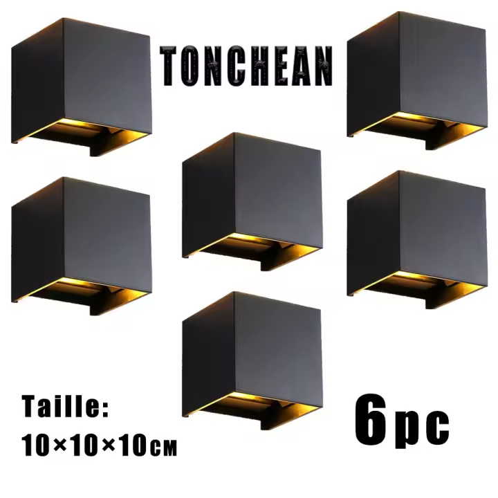 Apliques Cuadrados Lámpara de Pared LED de 12 W con Ángulo de Haz Ajustable 3000 K Lámpara de Pared Moderna Iluminación de Pared Exterior Impermeable IP65 en Negro Lámparas de Pared Cuadradas, Blanco Cálido -[Clase de eficiencia energética A]- - 1