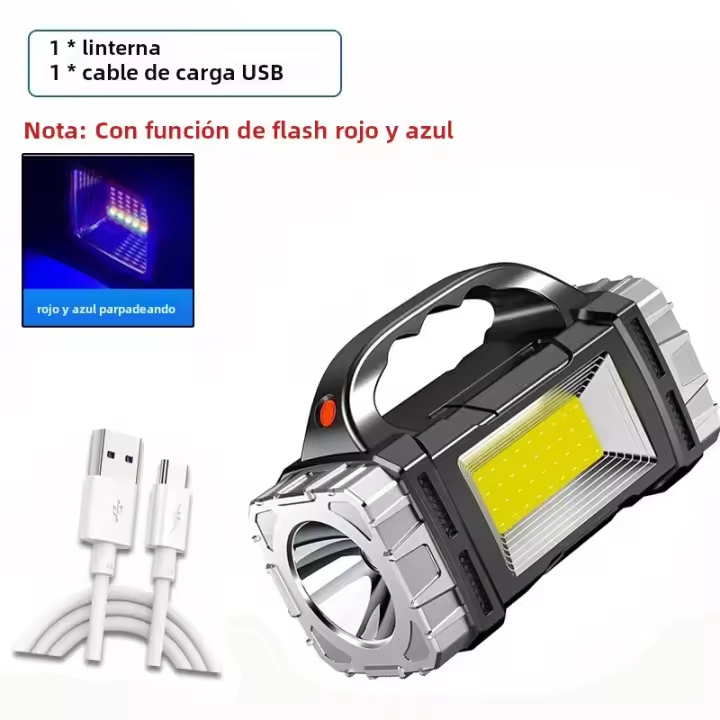 Linterna LED Recargable De Alta Potencia Multifuncional Portátil Con Luz Lateral Impermeable Y Modos De Iluminación Variados Para Camping Exploración Mantenimiento Y Trabajo Nocturno - 1