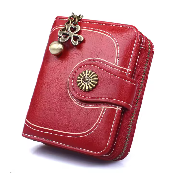 Monedero del Bolso Femenino, Cera de Petróleo Corto de cuero Vintage, Carteras - 1