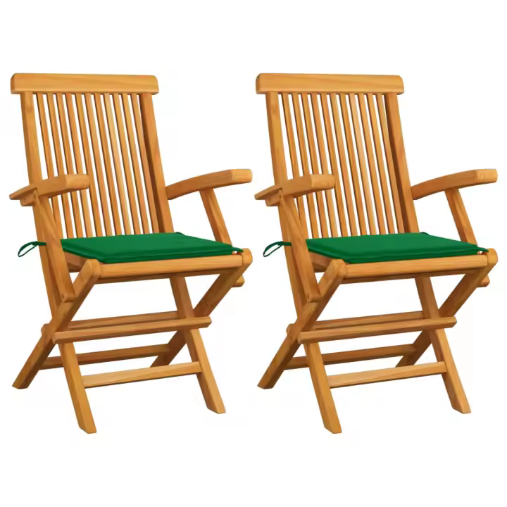 vidaXL Sillas de jardín 2 uds madera maciza de teca con cojineses - 1