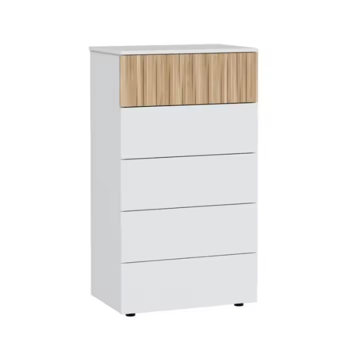 MOBELCENTER - Cómoda Dormitorio 5 cajones - Color Blanco Artik y Natur - 61 cm Ancho x 109 cm Alto x 40 cm Fondo (1424) - 1