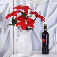 Ramo De Poinsettia Artificial Con 7 Ramas Para Decoración De Hogar Bodas Y Fiestas Navideñas Flores Falsas Para Sala De Estar - details 0