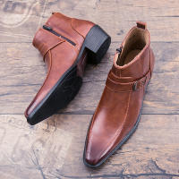 Botas Cortas Para Hombre Con Cierre Lateral Y Punta Puntiaguda Estilo Británico Suela De Goma Material PU Impermeables - details 1