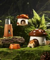 Tazón De Alimentos Para Hamster De Cerámica Con Estilo De Bosque De Hongos Fantasía Casa De Cerámica Para Mascotas Suministros De Paisajismo Para Oso Dorado Evacuación De Calor En Verano - details 0